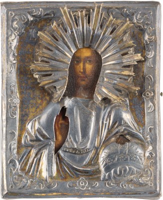 Picture MINIATUR-IKONE MIT CHRISTUS DEM WELTENHERRSCHER MIT VERMEIL-OKLAD
