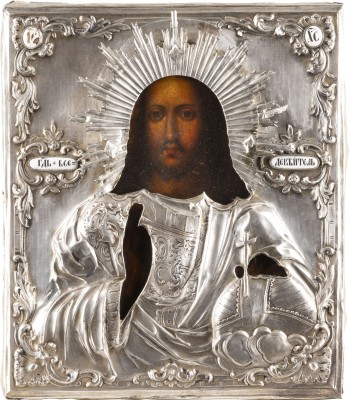 Picture IKONE MIT CHRISTUS PANTOKRATOR MIT SILBER-OKLAD