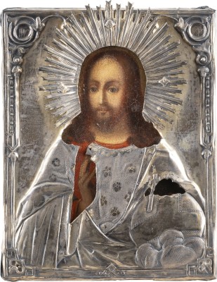 Picture KLEINE IKONE MIT CHRISTUS DEM WELTENHERRSCHER MIT SILBER-OKLAD