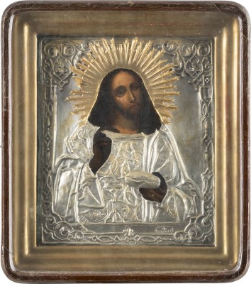 Picture IKONE MIT CHRISTUS UND DER EUCHARISTIE MIT OKLAD IM KIOT