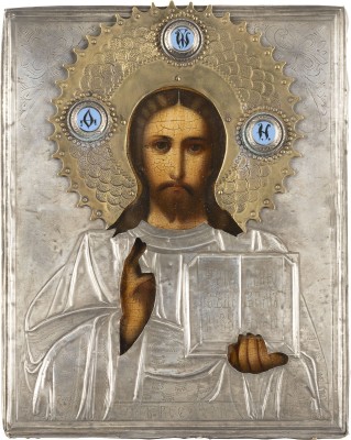 Picture IKONE MIT CHRISTUS PANTOKRATOR MIT OKLAD