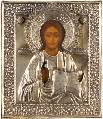 Picture IKONE MIT CHRISTUS PANTOKRATOR MIT VERMEIL-OKLAD