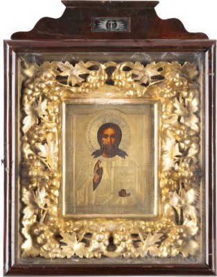Bild IKONE MIT CHRISTUS PANTOKRATOR MIT OKLAD IM KIOT