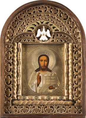 Bild IKONE MIT CHRISTUS PANTOKRATOR MIT OKLAD IM KIOT