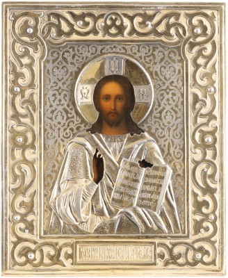 Picture IKONE MIT CHRISTUS PANTOKRATOR MIT FEINEM VERMEIL-OKLAD