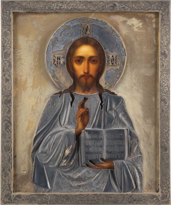 Bild FEINE JUGENDSTIL-IKONE MIT CHRISTUS PANTOKRATOR MIT VERMEIL-OKLAD