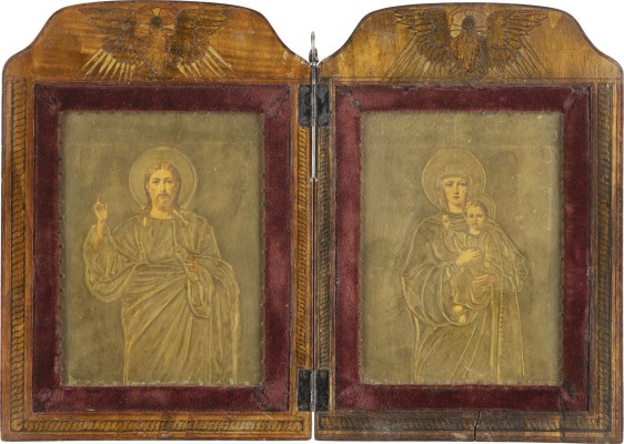 Auktion <br>DIPTYCHON MIT CHRISTUS UND DER GOTTESMUTTER NACH VIKTOR VASNETSOV