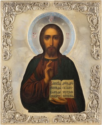 Bild IKONE MIT CHRISTUS PANTOKRATOR MIT VERMEIL-RIZA