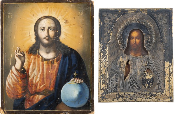 Auction <br>TWO ICONS SHOWING CHRIST PANTOKRATOR