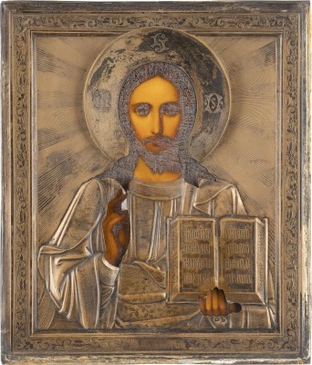 Picture IKONE MIT CHRISTUS PANTOKRATOR MIT SILBER-OKLAD