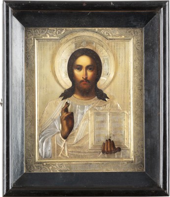 Picture IKONE MIT CHRISTUS PANTOKRATOR MIT VERMEIL-OKLAD IM KIOT