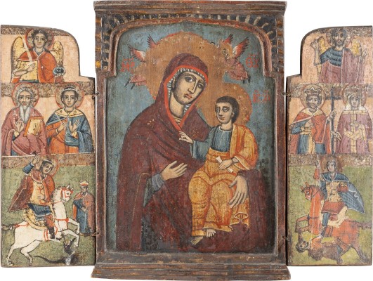 Bild TRIPTYCHON MIT DER GOTTESMUTTER HODEGETRIA UND AUSGEWÄHLTEN HEILIGEN