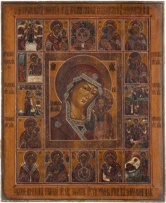 Picture MONUMENTALE IKONE MIT DER GOTTESMUTTER VON KASAN ENTOURIERT VON GNADENBILDERN DER GOTTESMUTTER