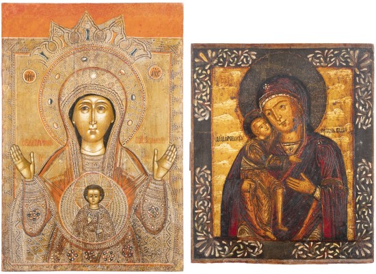 Auction <br>TWO ICONS: THE FEODOROVSKAYA MOTHER OF GOD AND THE MOTHER OF GOD OF THE SIGN