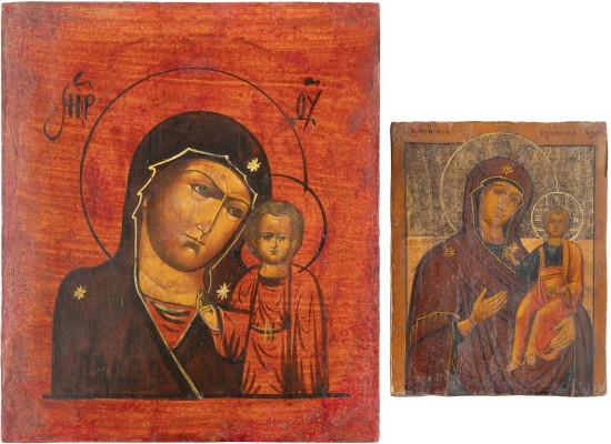 Picture ZWEI IKONEN: IKONEN-FRAGMENT MIT DER GOTTESMUTTER VON SMOLENSK UND IKONE MIT DER GOTTESMUTTER VON KASAN