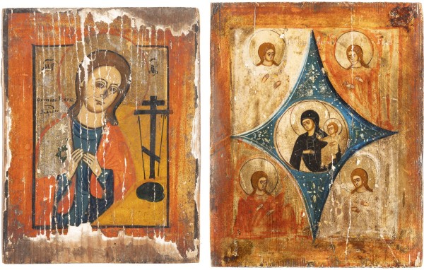 Auction <br>TWO ICONS SHOWING IMAGES OF THE MOTHER OF GOD