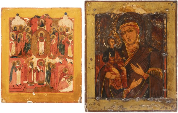 Auction <br>TWO ICONS SHOWING THE POKROV AND THE THREE-HANDED MOTHER OF GOD