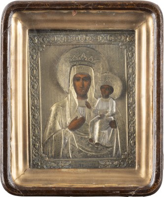 Bild IKONE MIT DER GOTTESMUTTER VON TSCHENSTOCHAU (ERWEICHEN DER HARTEN HERZEN) MIT OKLAD IM KIOT