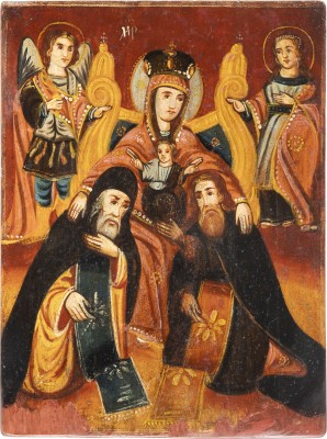 Auktion <br>ZWEI GROSSE IKONEN: GOTTESMUTTER PETSCHERSKAJA (VOM KIEWER HÖHLENKLOSTER) UND DEESIS