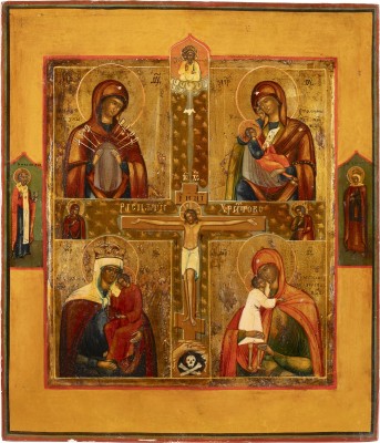 Picture VIERFELDER-IKONE MIT DER KREUZIGUNG UND VIER GNADENBILDERN DER GOTTESMUTTER