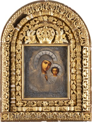 Picture IKONE MIT DER GOTTESMUTTER VON KASAN (KASANSKAJA) MIT SILBER-OKLAD IM MONUMENTALEN KIOT