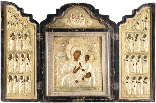 Auction <br>A MONUMENTAL TRIPTYCH OF THE SEMYONOVSKY LIFE GUARDS REGIMENT SHOWING THE TIKHVINSKAYA