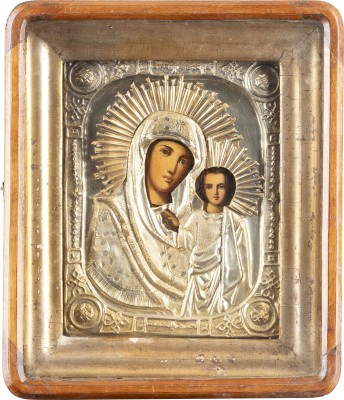 Bild IKONE MIT DER GOTTESMUTTER VON KASAN (KASANSKAJA) MIT OKLAD IM KIOT