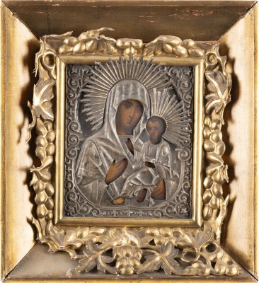 Picture IKONE MIT DER GOTTESMUTTER VON TICHWIN (TICHWINSKAJA) MIT OKLAD IM KIOTRAHMEN