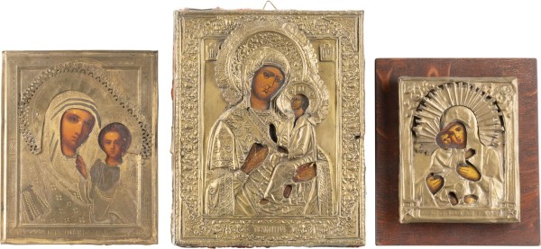 Picture DREI KLEINE IKONEN MIT GNADENBILDERN DER GOTTESMUTTER MIT OKLAD