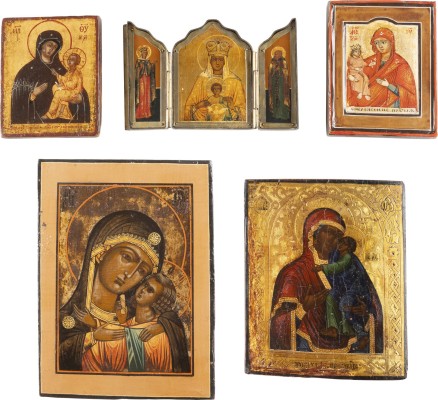 Picture TRIPTYCHON UND VIER KLEINFORMATIGE IKONEN MIT GNADENBILDERN DER GOTTESMUTTER