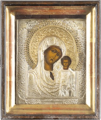Picture KLEINE IKONE MIT DER GOTTESMUTTER VON KASAN (KASANSKAJA) MIT OKLAD IM KIOT