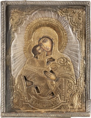 Picture KLEINE IKONE MIT DER GOTTESMUTTER VON WLADIMIR (WLADIMIRSKAJA) MIT OKLAD