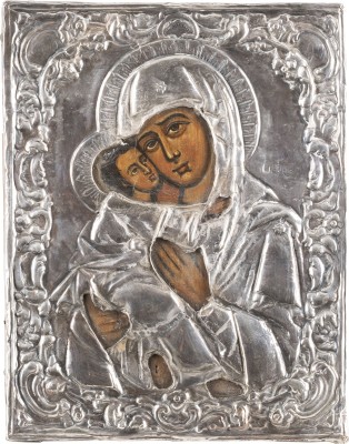 Bild KLEINE IKONE MIT DER GOTTESMUTTER VON WLADIMIR (WLADIMIRSKAJA) MIT SILBER-OKLAD