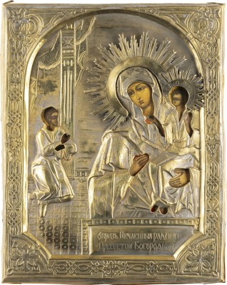 Auction <br>AN ICON SHOWING THE MOTHER OF GOD 'OF UNEXPECTED JOY' WITH OKLAD