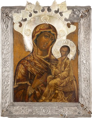 Picture IKONE MIT DER GOTTESMUTTER VON TICHWIN (TICHWINSKAJA) MIT SILBER-BASMA