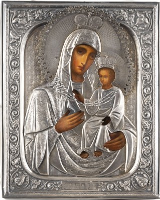 Bild KLEINE UND SELTENE IKONE MIT DER GOTTESMUTTER VON TOBOLSK (TOBOLSKAJA) MIT SILBER-OKLAD