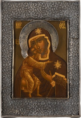 Picture FEINE IKONE MIT DER GOTTESMUTTER FEODOROWSKAJA MIT SILBER-BASMA
