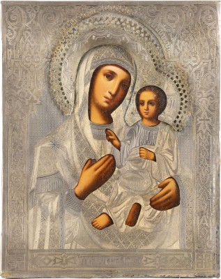 Picture KLEINE IKONE MIT DER GOTTESMUTTER VON TICHWIN (TICHWINSKAJA) MIT SILBER-OKLAD