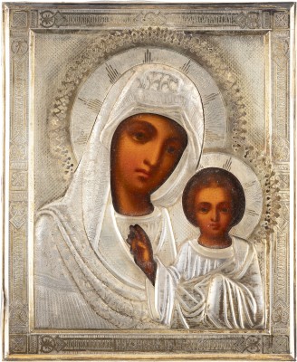 Picture IKONE MIT DER GOTTESMUTTER VON KASAN (KASANSKAJA) MIT SILBER-OKLAD