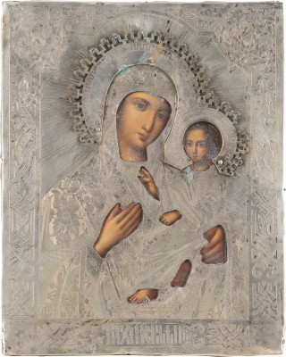 Picture IKONE MIT DER GOTTESMUTTER VON TICHWIN (TICHWINSKAJA) MIT SILBER-OKLAD