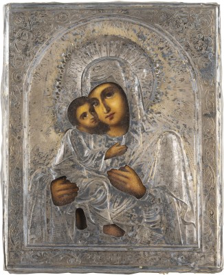 Picture KLEINE IKONE MIT DER GOTTESMUTTER VON WLADIMIR (WLADIMIRSKAJA) MIT SILBER-OKLAD