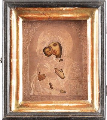 Picture KLEINE IKONE MIT DER GOTTESMUTTER VON WLADIMIR (WLADIMIRSKAJA) MIT OKLAD IM KIOT