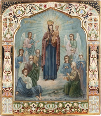 Auktion <br>FEINE JUGENDSTIL-IKONE MIT DER GOTTESMUTTER 'FREUDE ALLER LEIDENDEN'