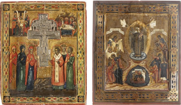 Bild ZWEI IKONEN: GOTTESMUTTER 'FREUDE ALLER LEIDENDEN' UND STAUROTHEK MIT DER KREUZIGUNG CHRISTI
