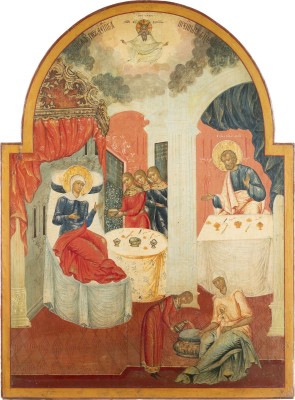 Picture GROSSFORMATIGE UND FEINE IKONE MIT DER GEBURT DER GOTTESMUTTER AUS EINER KIRCHEN-IKONOSTASE