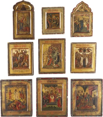 Picture NEUN KLEINFORMATIGE IKONEN MIT HOCHFESTEN DES ORTHODOXEN KIRCHENJAHRES