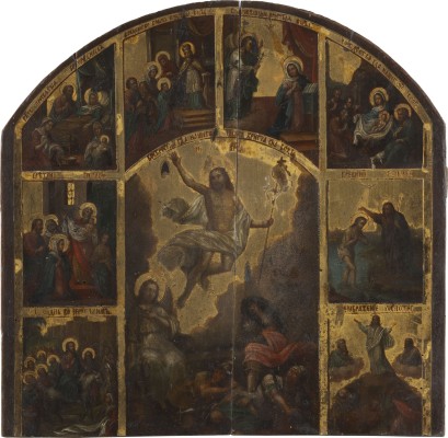 Bild GROSSE IKONE MIT DER AUFERSTEHUNG CHRISTI UND ACHT HOCHFESTEN