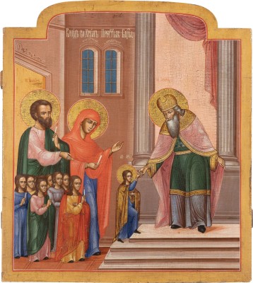 Picture MONUMENTALE UND FEINE IKONE MIT DEM TEMPELGANG DER GOTTESMUTTER AUS EINER KIRCHEN-IKONOSTASE