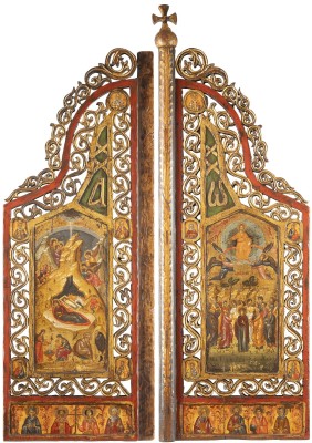 Auktion <br>PAAR IKONOSTASEN-TÜREN MIT DER GEBURT UND HIMMELFAHRT CHRISTI