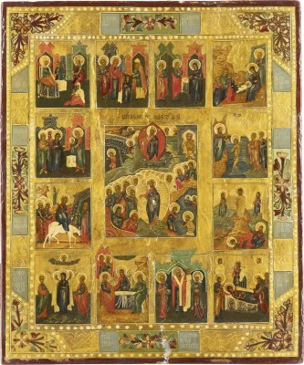 Picture GROSSE IKONE MIT DER HÖLLENFAHRT UND AUFERSTEHUNG CHRISTI SOWIE ZWÖLF HOCHFESTEN